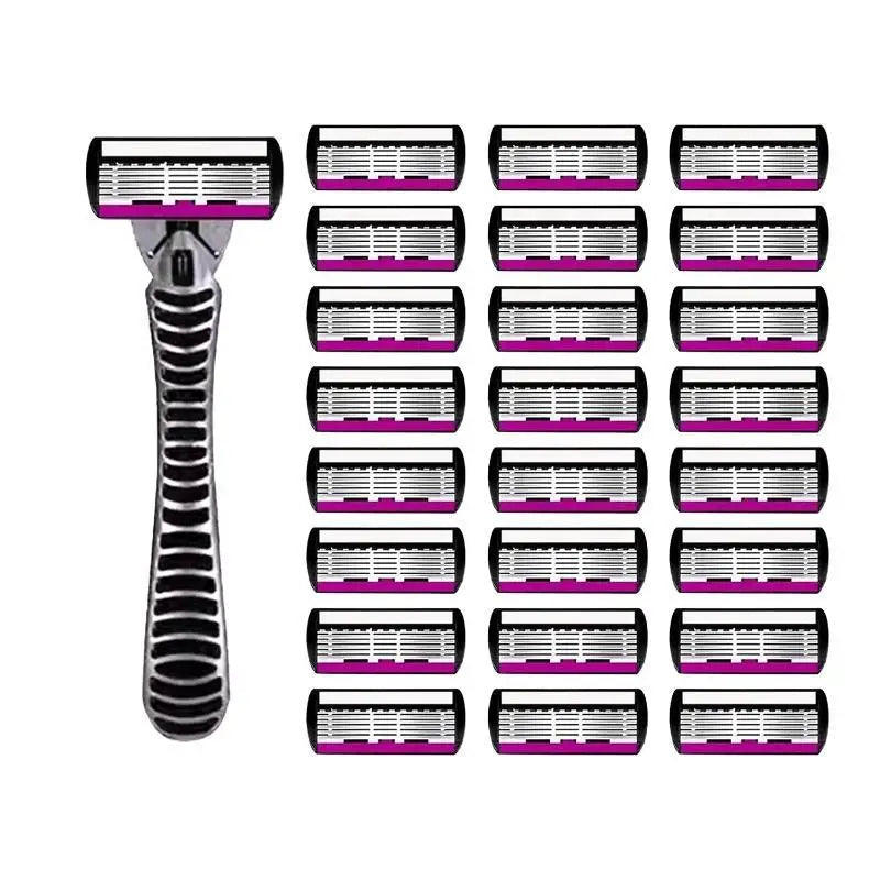 Safety Razor With 3/6/12/18/24/36Pcs 6 Layer Stainless Steel Shaving Cartridges For Men Women Hair Removal Shaving▪