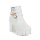 Women's Ankle Boots Women Platform High Heels Fashion Buckle Side Zipper Autumn Winter Women's Ankle Boots Size 33-43
