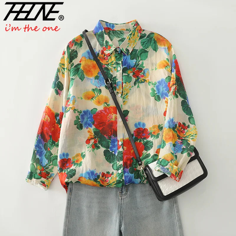 THHONE New Fashion Autumn Blouse Woman Cotton Loose Print Blusa Mujer Camisas Long Sleeve Casual Korean Elegant Women's Clothing