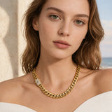 18K Gold Plated Cuban Link Chain Necklace for Men, 12/14mm Wide Miami Curb Chain Hip Hop Jewelry with Iced Out CZ Clasp, Luxury Streetwear Gold Chain Accessory for Party, Daily Wear, Birthday Gift