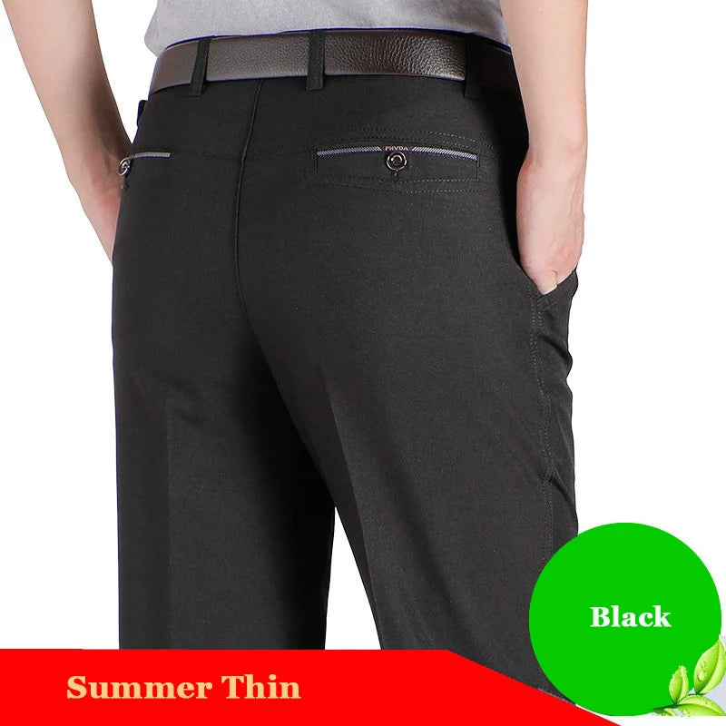 Business Men's Fall Spring Fashion Long Pants Formal Suit Pants Male Elastic Straight Casual Autumn Thick Trousers Plus Big Size