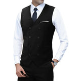 New Brand Dress Vests for Men Casual Slim Fit Mens Suit Vest Double Breasted Waistcoat Gilet Homme Formal Business Jacket