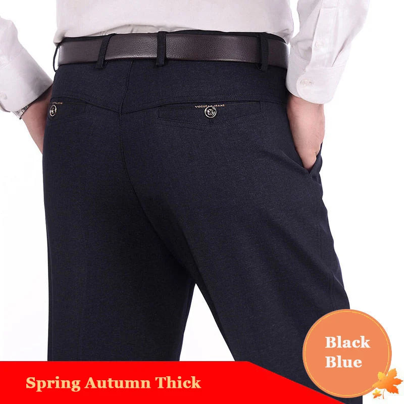 Business Men's Fall Spring Fashion Long Pants Formal Suit Pants Male Elastic Straight Casual Autumn Thick Trousers Plus Big Size