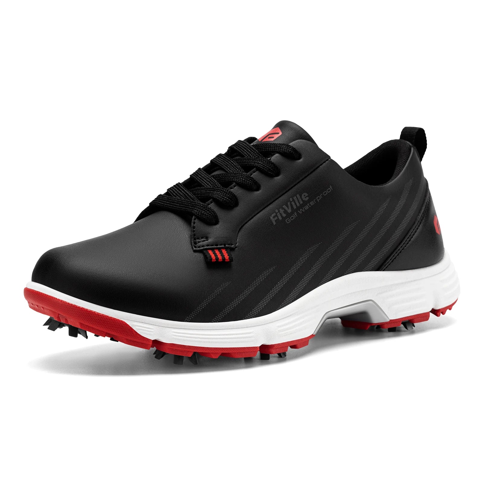 FitVille Men's Wide Toe Box Spiked Golf Shoes, Water‑Resistant Stable Anti‑Slip Outsole, Built‑In Arch Support Lightweight Comfort Golfing Sneakers