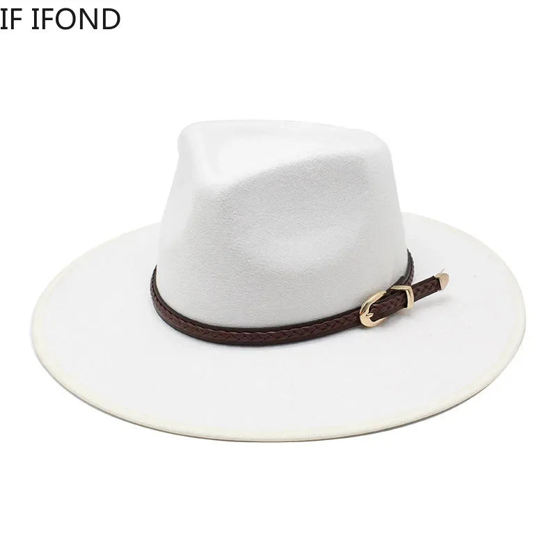 2024 Fashion Women Winter Wool Fedora Hat Men Simple Wide Brim Vintage Felt Jazz Hats New Top Trilby Cap