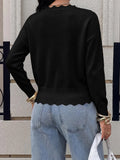 Lightweight Knit Sweaters Top For Women Daily Wear Scallop Edges V Neck Pullover Tops Autumn And Winter Long Sleeved