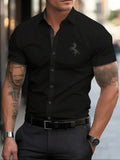 Men's Summer Minimalist Short Sleeved Shirt Fashionable Black Horse Logo Contrasting T-Shirt Men's Gift