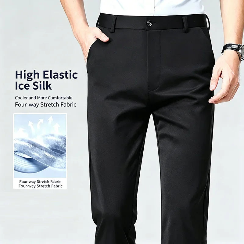Mens Stretch Straight Leg Business Dress Pants Casual Wrinkle Resistant Drape Trousers for Meeting Occasions
