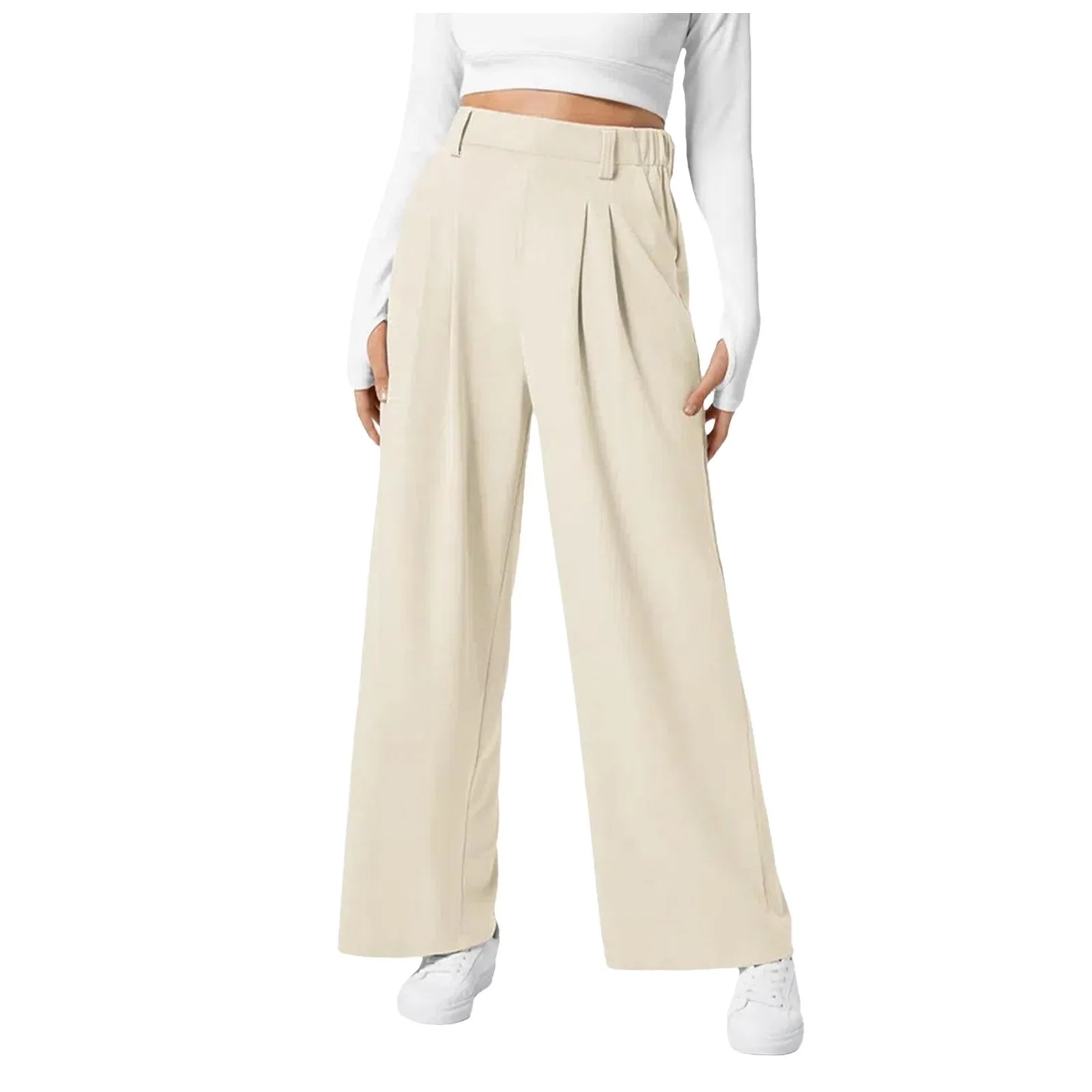 Women Fashion Wide Leg Pants Solid Elastic Pants Work Business Suit Straight Trousers Casual High Waisted Dress Palazzo Pants