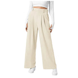 Women Fashion Wide Leg Pants Solid Elastic Pants Work Business Suit Straight Trousers Casual High Waisted Dress Palazzo Pants