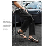 Fashion New Men Gladiators Black Buckle Strap Patent Leather Casual Shoes Summer Rome Breathable Beach Sandals Outdoor Slippers