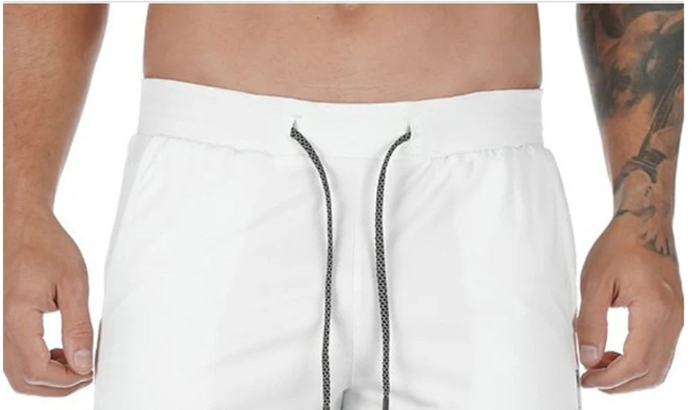 Men's Fitness Training Shorts,Summer Casual Black 2 In 1 Quick Dry Gym Running Shorts Outdoor Slim Quarter Pants