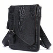 Flap‑over Business Men Crossbody Shoulder Bag, Crocodile Texture First Layer Cowhide Genuine Leather Messenger Bag for Office & Daily Commute