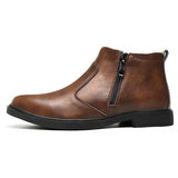 Autumn and Winter New High-Top Leather Shoes for Men, Zippered Leather Boots, Fashionable Versatile Business Casual Shoes, Men's Formal Shoes, Chelsea Boots
