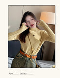 2026 Ruched Turtleneck Women Sweaters Autumn Winter Warm Pullover Slim Tops Knitted Sweater Jumper Soft Pull Female