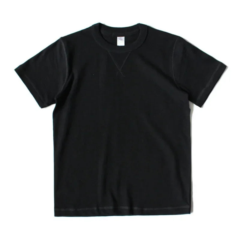 Heavy 300g Cotton T-shirt Men's Seamless Weaving Bamboo Cotton Short Sleeve Tee Tops Unisex Clean Fit Design Collar Undershirt