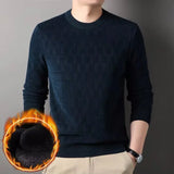 Chenille Winter Warm Sweaters Men Plaid Jacquard O-neck Pullovers Fleece Thick Knitwear Male Business Casual Knitted Sweater