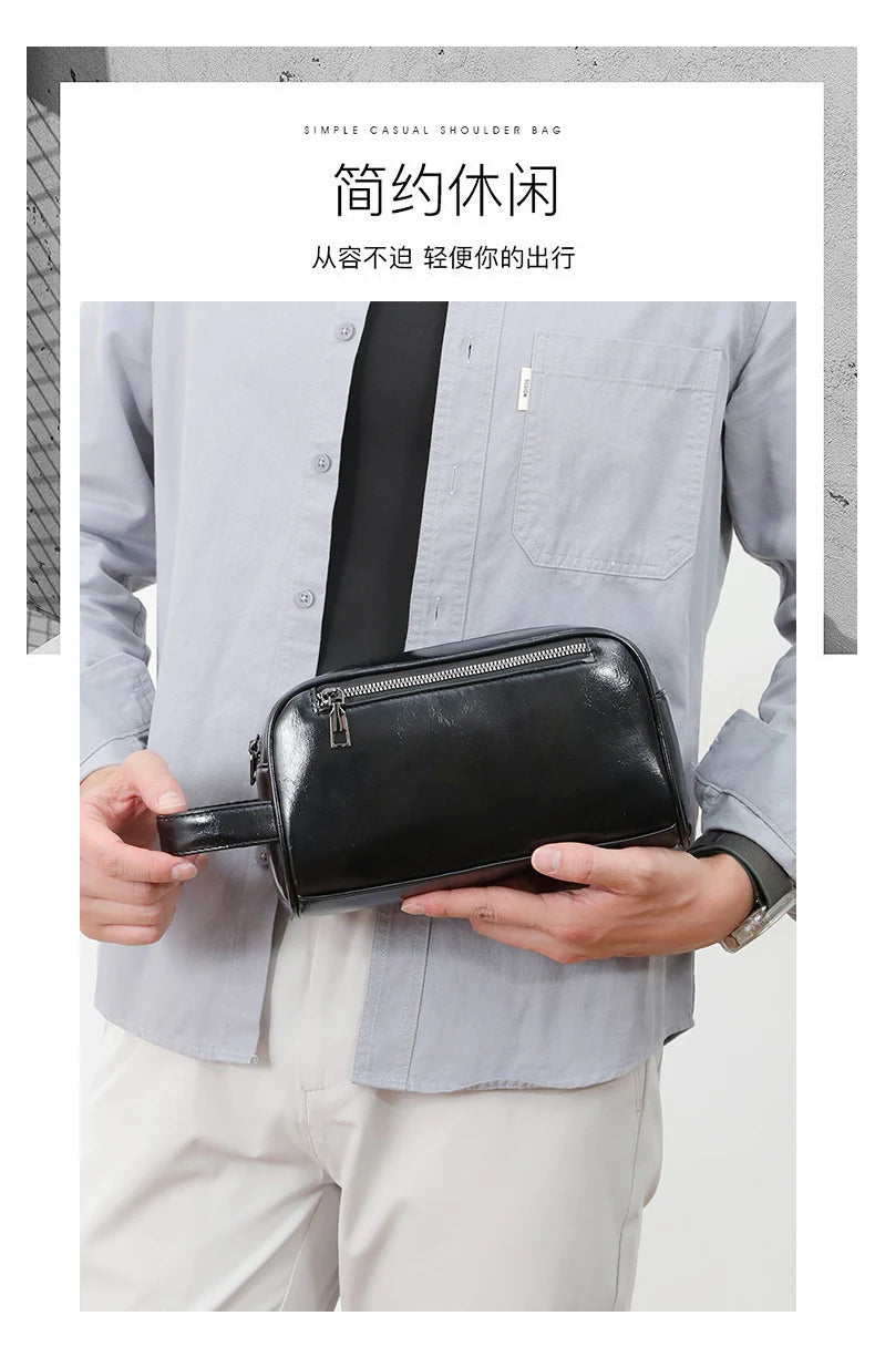Male Long Money Wallets Mobile Phone Pouch Men Messenger Bag Anti-Theft Men's Fingerprint Lock Bags for Men Leather Hand Bag