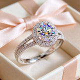 925 Sterling Silver 2ct Round Cut Moissanite Engagement Ring Wedding Band for Women Bridal Promise Fine Jewelry Gift