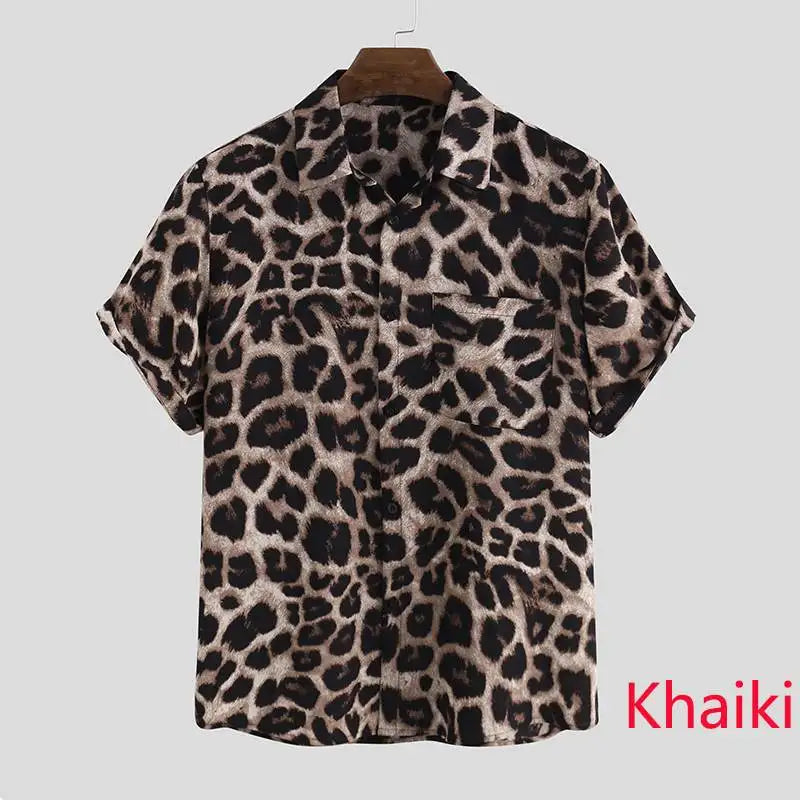 INCERUN 2024 Men Shirt Lapel Short Sleeve Summer Leopard Print Fashion Mens Hawaiian Shirts Streetwear Casual Camisas S-5XL