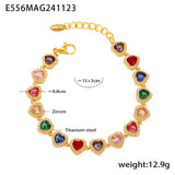 Colorful Zircon Necklace Heart Chain Bracelet Set Women's 316L Stainless Steel Gold-Plated Luxury Wedding Jewelry Accessories