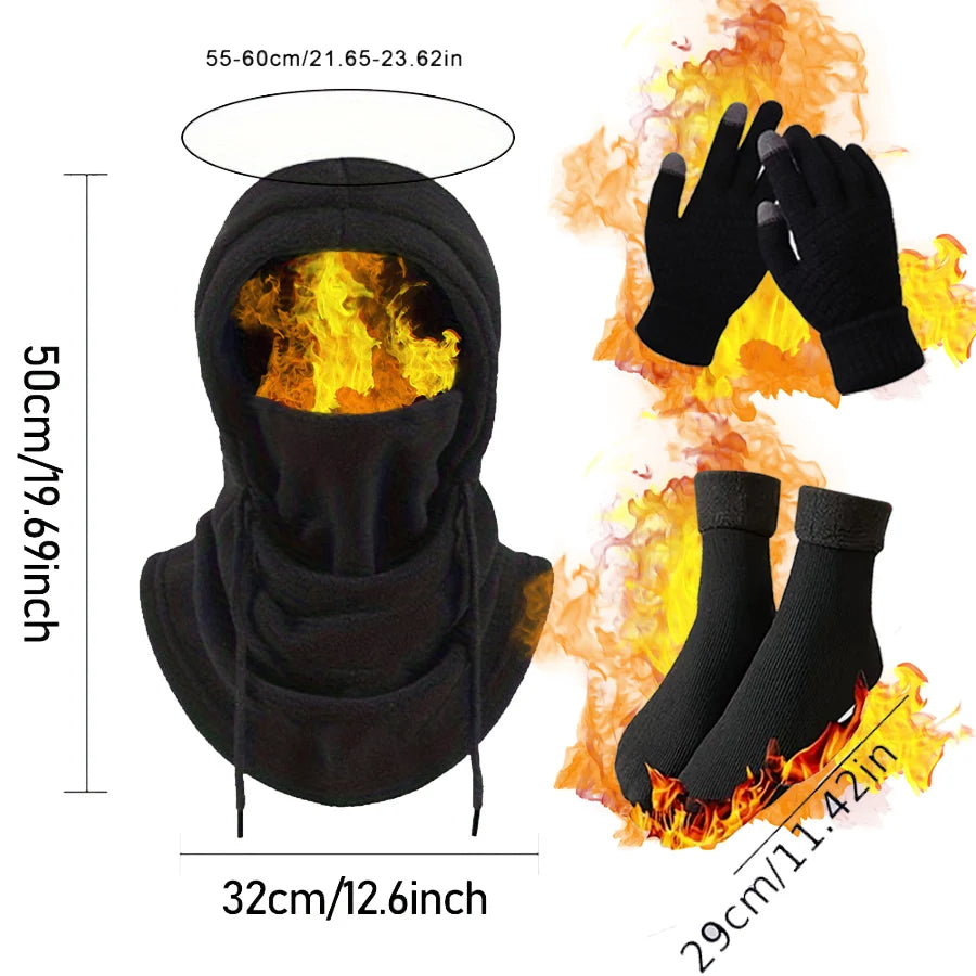 Winter Balaclava Gloves Socks 3PCS Set, Thermal Skiing Hiking Gear for Men Women, Cold Weather Face Mask Christmas Gift