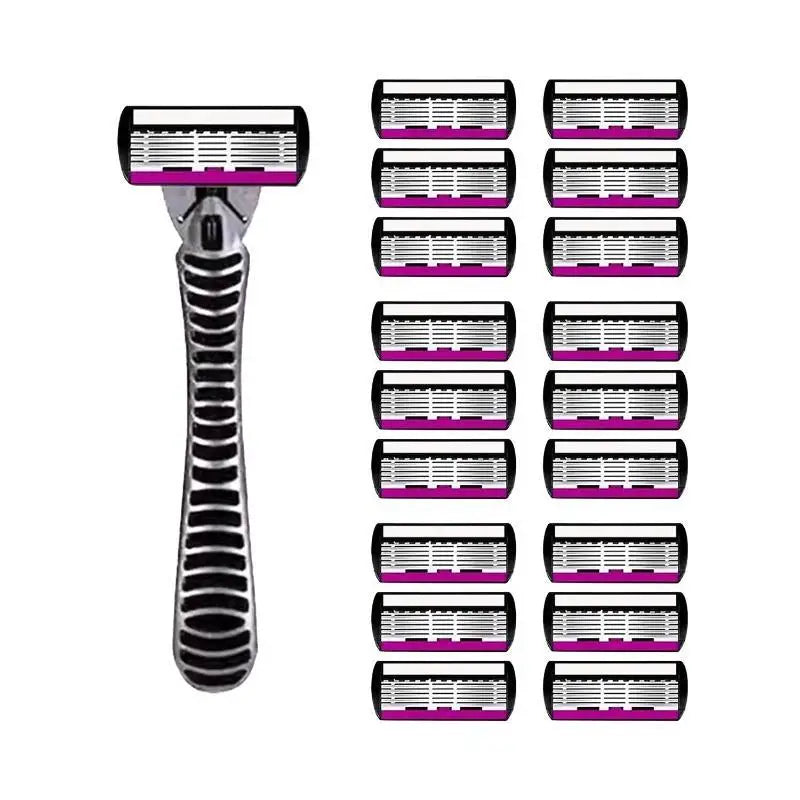 Safety Razor With 3/6/12/18/24/36Pcs 6 Layer Stainless Steel Shaving Cartridges For Men Women Hair Removal Shaving▪