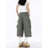 ZHIZOU Summer Women American Retro Green Cargo Jeans Shorts Y2K 2000s Harajuku Denim Calf-Length Pants Streetwear High Street