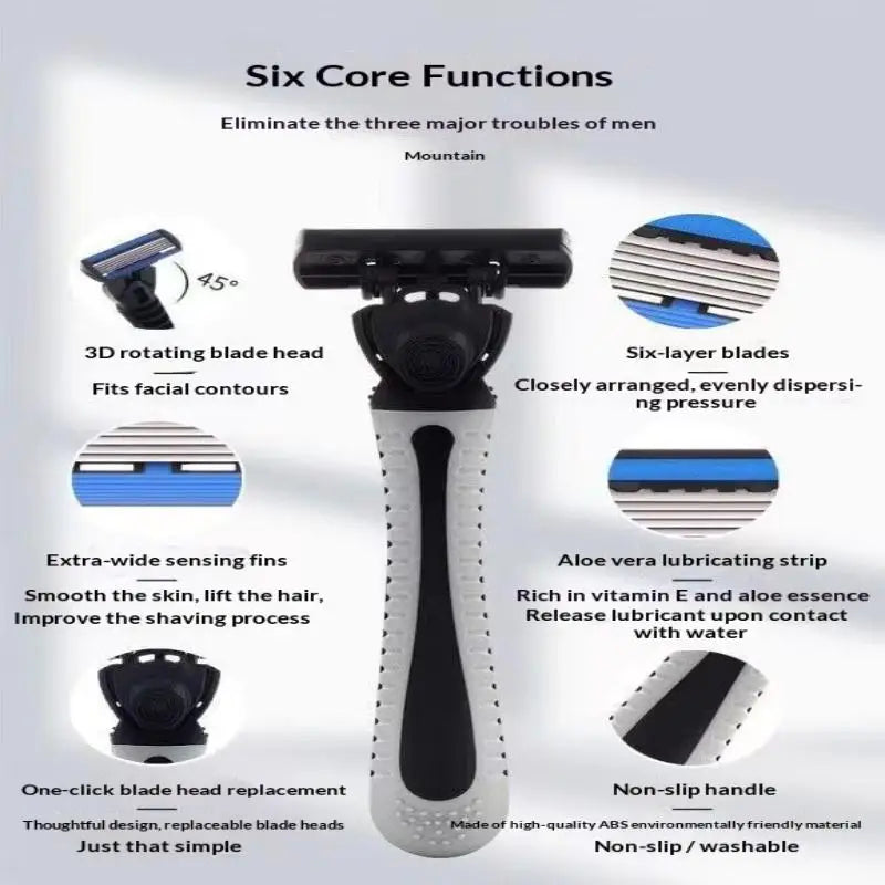 Safety Razor With 3/6/12/18/24/36Pcs 6 Layer Stainless Steel Shaving Cartridges For Men Women Hair Removal Shaving▪