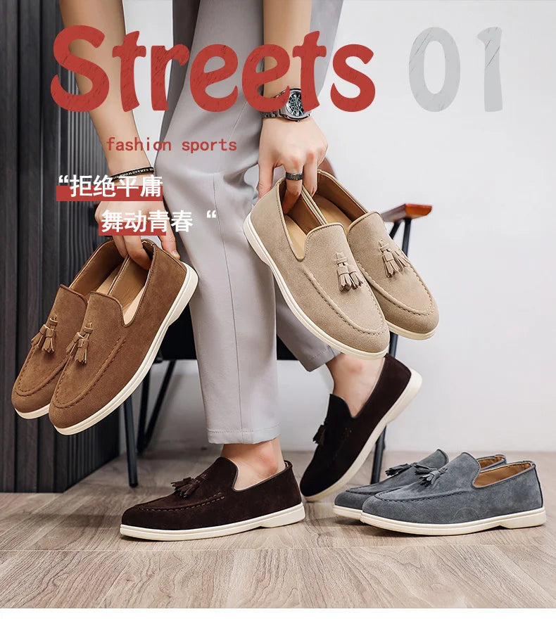 Fashion Men's Casual Shoes Suede Leather Men Classic British Style Tassels Loafers Moccasins Mens Outdoor Driving Flats