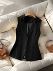 Vintage Women's Brown Custom Waistcoat Sleeveless Lapel Suit Vest Daily Commute Button Slim Design, Casual All Fold Wear