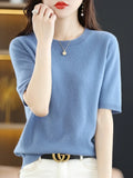 Spring Autumn Women Sweaters Short Sleeves O-neck Bottoming Shirts Knitwear 2026 Summer Knit Tops Pullovers Korean Jumpers
