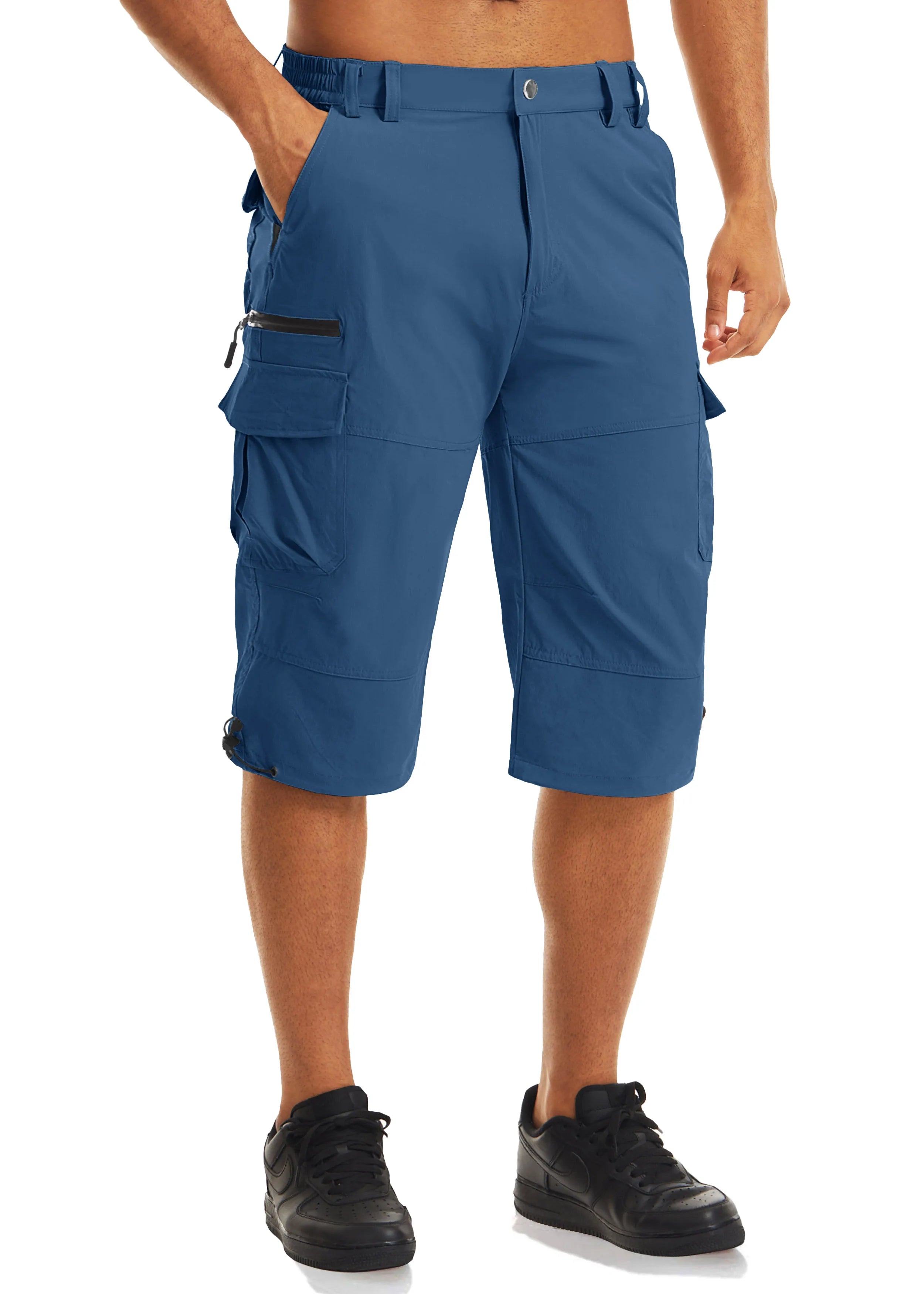 Men's Cargo Work Shorts Quick Dry 3/4 Length Capri Pants Multi-pockets Knee Length Trousers Summer Board Beach Shorts