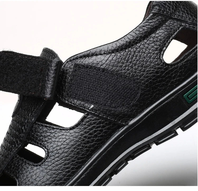 Men's Genuine Leather Sandals Men Summer Hollow Breathable Leather Shoes Mens Casual Soft Comfortable Flats EU Sizes 38-48