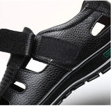 Men's Genuine Leather Sandals Men Summer Hollow Breathable Leather Shoes Mens Casual Soft Comfortable Flats EU Sizes 38-48