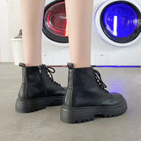 Plus Size 42 43 Women Motorcycle Ankle Boots Wedges Female Lace Up Platforms Black Leather Oxford Shoes Woman 2022 Botas Mujer