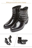 Luxury Men Boots Leather Chelsea Boots High Top Buckle Strap Formal Shoes Black British Style Ankle Boots Pointed Toe Brown Boot