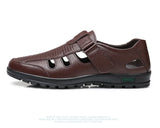 Men's Genuine Leather Sandals Men Summer Hollow Breathable Leather Shoes Mens Casual Soft Comfortable Flats EU Sizes 38-48