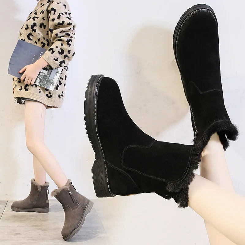 European and American Minimalist Short Boots 2023 Winter New Product Plush Warm Snow Boots Women's Flat Bottomed Short Boots