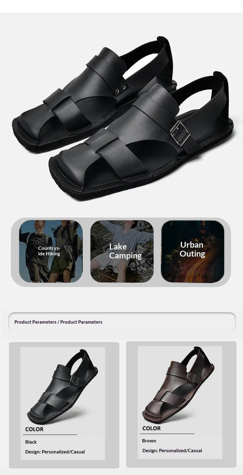 Retro Men's Summer Fashion Hollow Breathable Sandals Comfortable Anti-Slip Wear-Resistant Handmade Roman Style Slippers