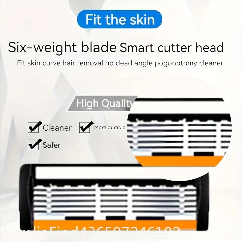 6-Layers Safety Razor Set High Quality Men Shaving Razor Sharp Stainless Steel Changeable Shaver Head Blades