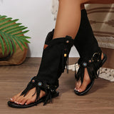 Flip Flops Sandals Fringes Thong Flats Shoes For Women Suede Tassels Womens Retro Casual Tassel Sandals