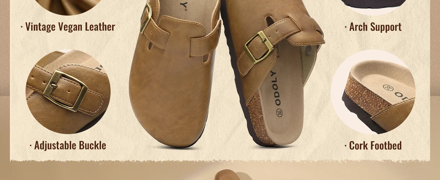 Asgard Unisex Vegan Leather Clogs Fashion Non-slip Cork Footbed Mules Slippers With Arch Support Lady Cozy Casual Potato Shoes