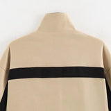 Women's Jackets Beige Black Zip Collar Crop Jacket Lapel Loose Streetwear Spring Autumn Chic Sports Outfits Short Coats 2026 New