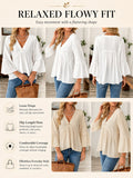 V Neck Bell Sleeve Blouses for Women Loose Fit Babydoll Tunic Tops Single Button Pleated Flowy Shirts Casual Daily Office Going‑Out Tunic