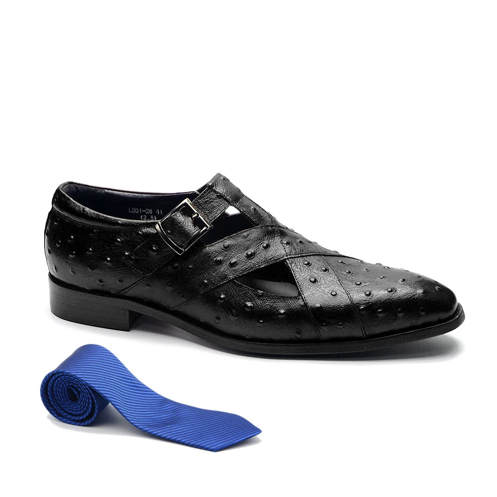 Rome Style Men's Sandals Genuine Cow Leather Summer Buckle Strap Hollow Out Casual Business Wedding Dress Shoes Men Open Shoes