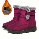Women Winter Mid Calf Snow Boots Thick Plush Lined Warm Booties Magic Strap Waterproof Non Slip Flat Sole Thermal Shoes for Daily Walking Cold Weather Black Navy Wine Red Multi Colors Ladies Casual Winter Footwear
