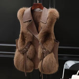 Faux Fur Plush Vests Women Loose Sleeveless Waistcoats Female 2024 New Autumn Winter Fashion Outwears Lady PU Leather Fur Vest