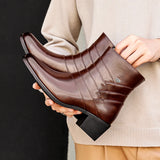 Luxury Men Boots Leather Chelsea Boots High Top Buckle Strap Formal Shoes Black British Style Ankle Boots Pointed Toe Brown Boot