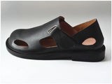 Summer Men's Shoes Flat Full Real Leather Sandal Cowhide Black Casual Old-fashioned Retro Outdoor Men's Sandals Old Man
